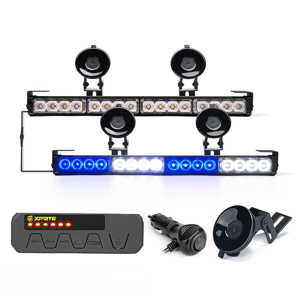 Xprite Led Emergency Traffic Advisor Strobe Dual Light Bar W/Controller, Windshield Suction Cup Mount, Safety Flashing Responder