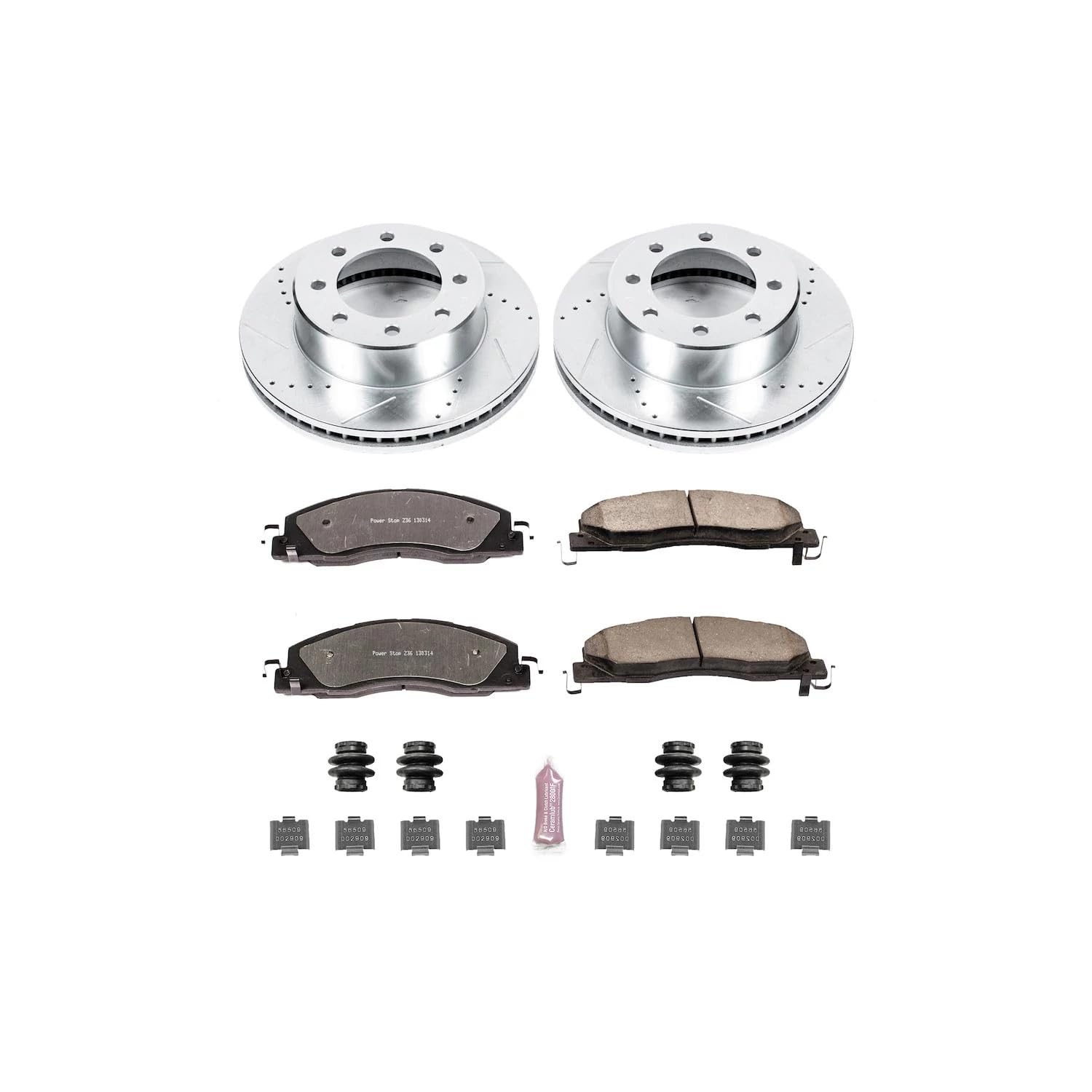 Power Stop Brake Kit For 2011-2018 Ram 2500 Ram 3500 8 Lug - Front Truck & Tow Carbon Fiber Ceramic Brake Pads and Drilled and S