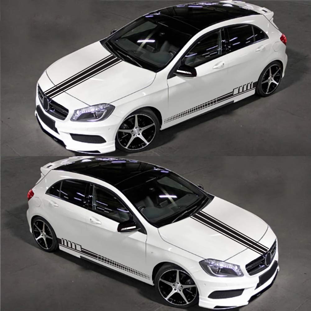 Fadzeco 5 Pieces Vinyl Car Side Sticker Long Stripe Auto Body Racing Sports Decals Universal Car Truck Diy Decal Stripe Vinyl Stickers Decoration
