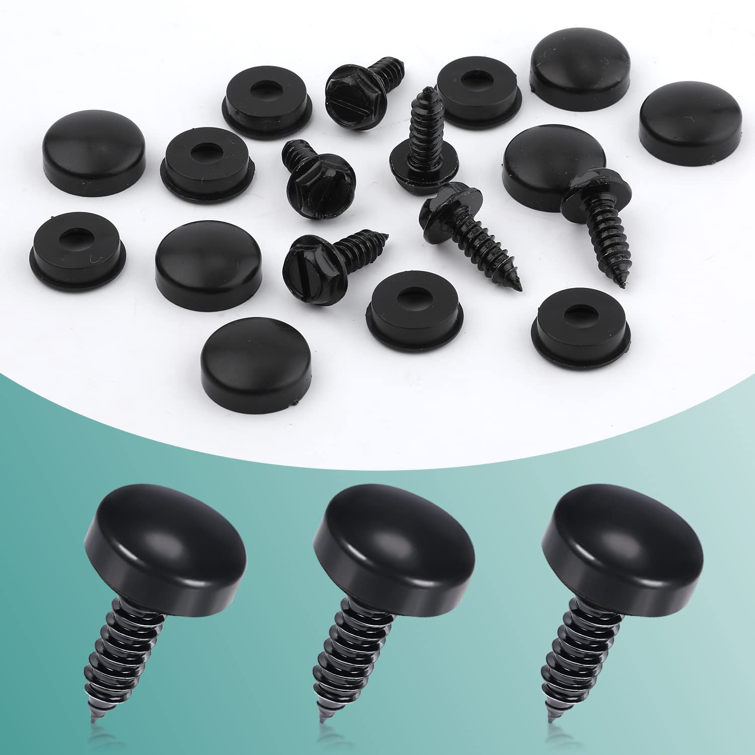 18Pcs License Plate Screws Kit, Stainless Steel License Plate Screws And Caps Screw Gaskets License Plate Fasteners Kit Anti-The