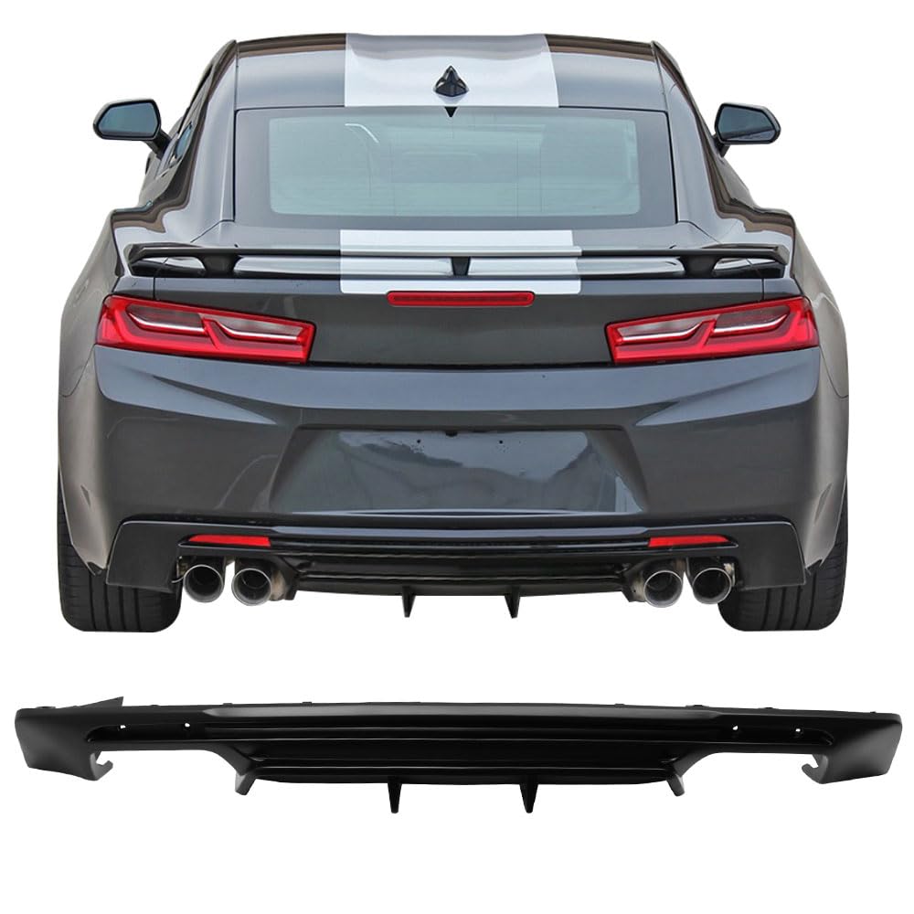 Ikon Motorsports Rear Diffuser Compatible With 2016-2024 Chevy Camaro (Except Zl1 Model), Matte Black Pp Rear Bumper Lip Lower Body Protection Avoid Against Collision