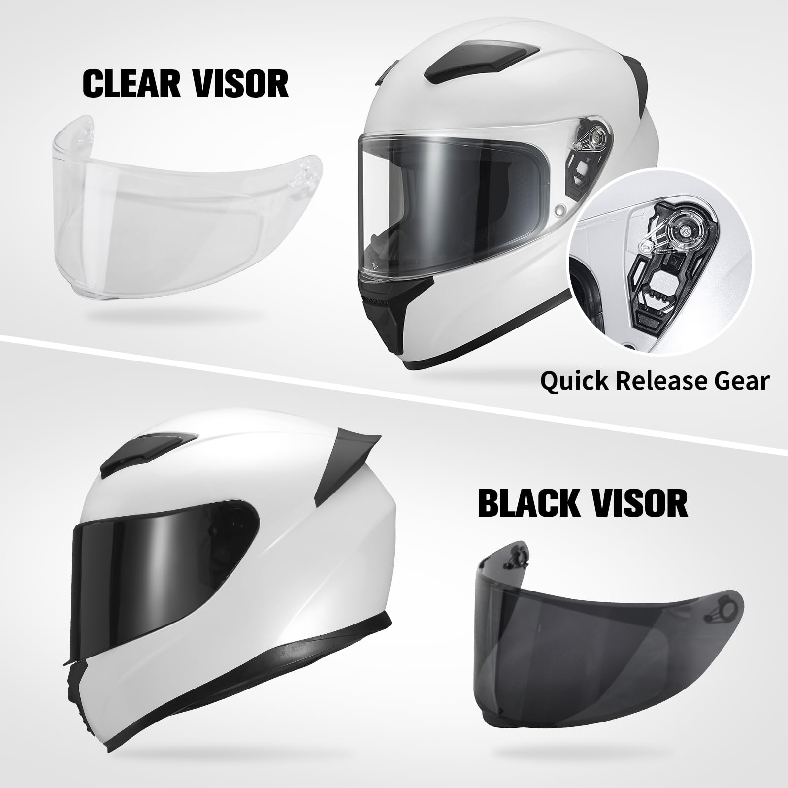 Jqf Gear Full Face Motorcycle Helmet Ws-607 Dot Approved Motorbike Racing Street Bike Helmets For Adults With Visor (Gloss White