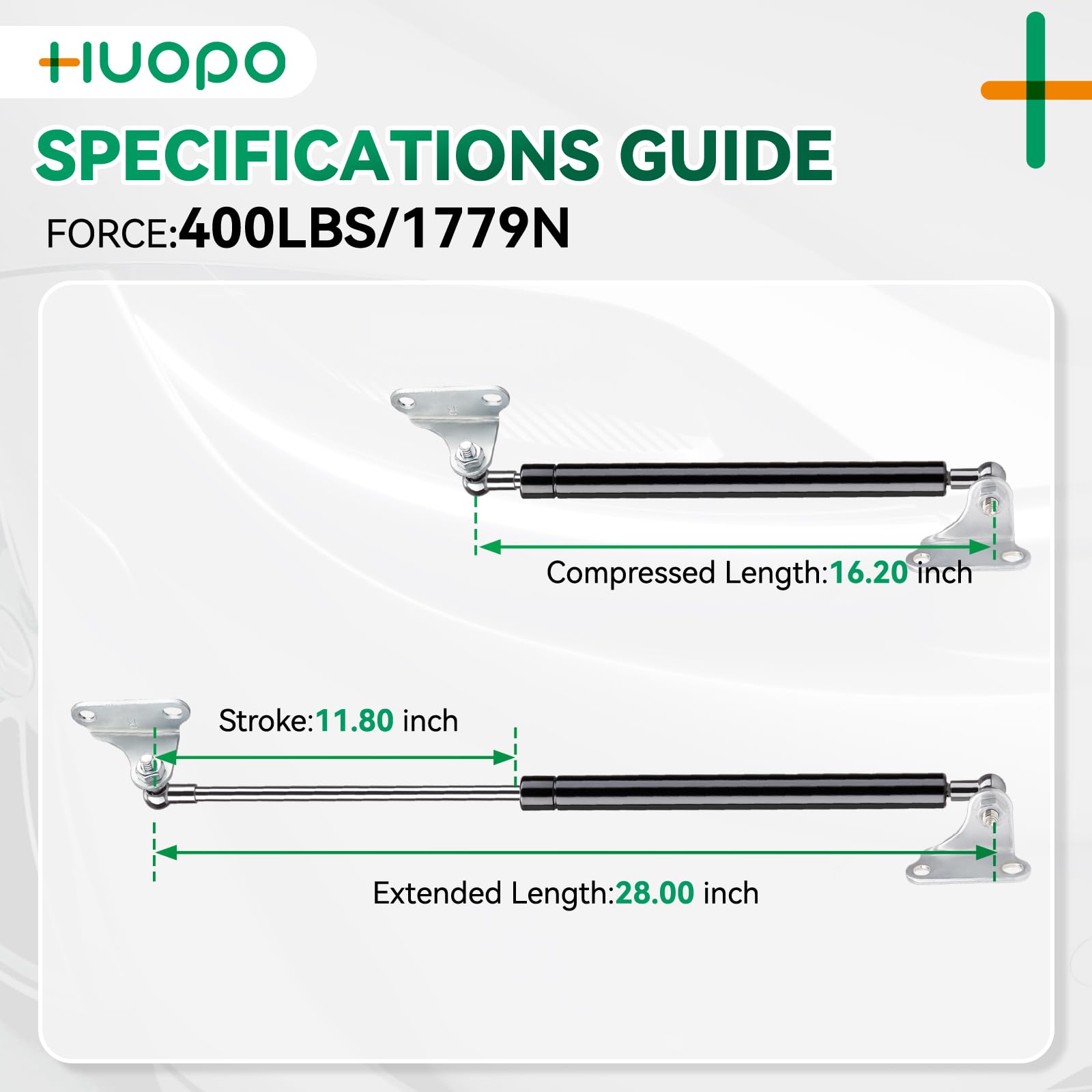 Huopo 28 Inch 400 Lb/1779 N Gas Strut Shock With L Type Mounts Lift Support For Rv Bed Door Truck Bed Cover Boat Heavy Lid Basem