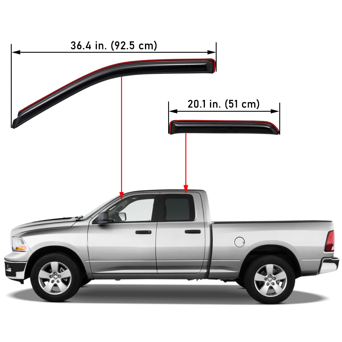 Lightronic 194101 Extra Durable Clip-On In-Channel Auto Vent Window Visors, Fits 2009-2010 Dodge Ram 1500, 2011-2018 Ram 1500, 2