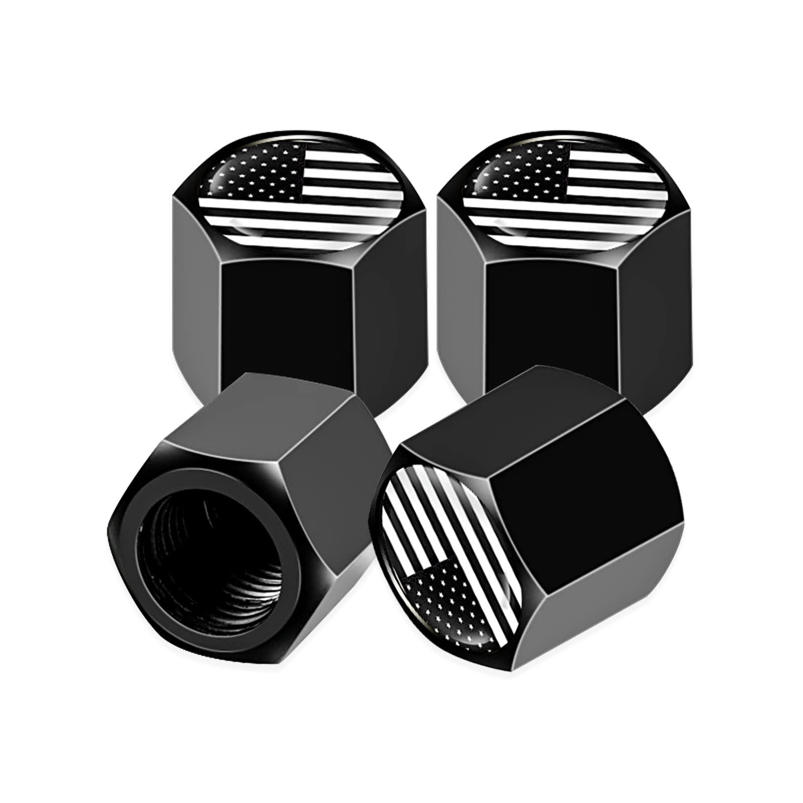 Ajxn 4 Pcs B&W American Flag Car Wheel Tire Valve Stem Caps Airtight Dust Proof Covers Universal Tire Air Valve Caps For Cars, T
