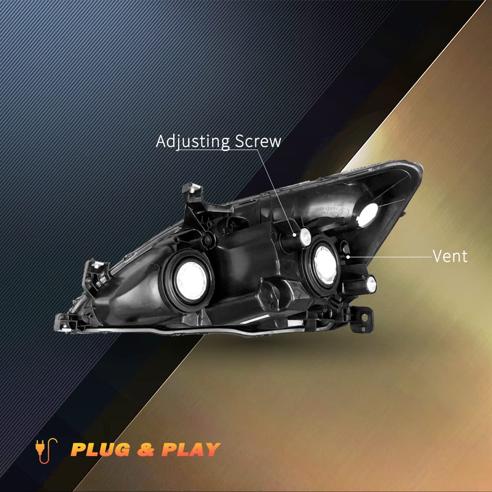 TUSDAR Headlight Assembly Set Replacement for 2003-2007 Honda Accord Chrome Housing and Amber Reflector