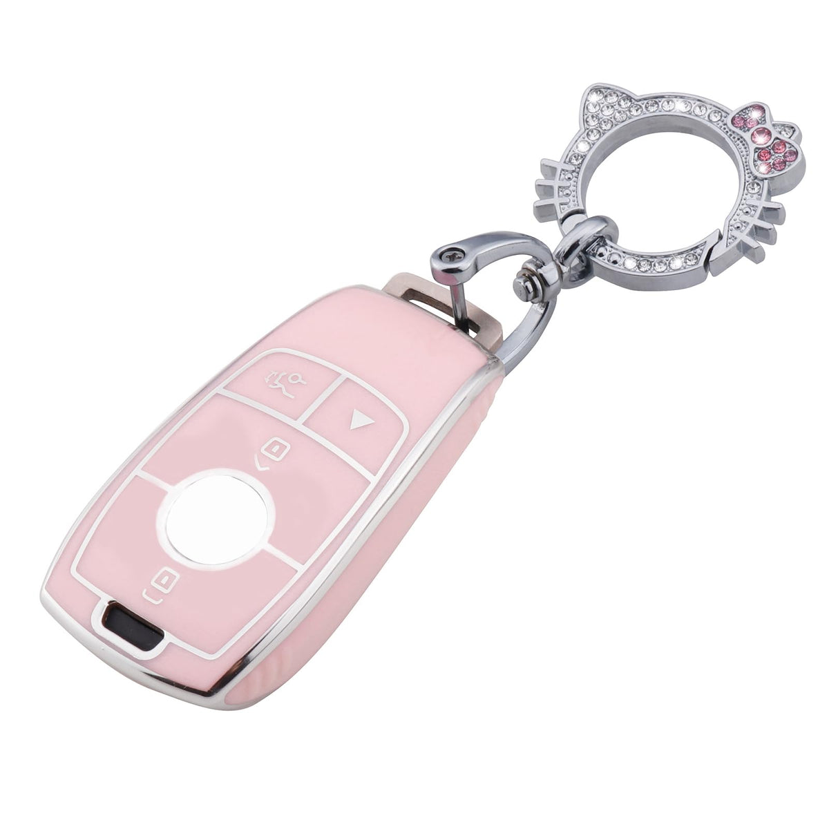 Pangpai Pink Key Fob Cover for Mercedes Benz, Soft TPU Key Case Protection with Bling Keychain Fit for A-Class C-Class G-Class 2