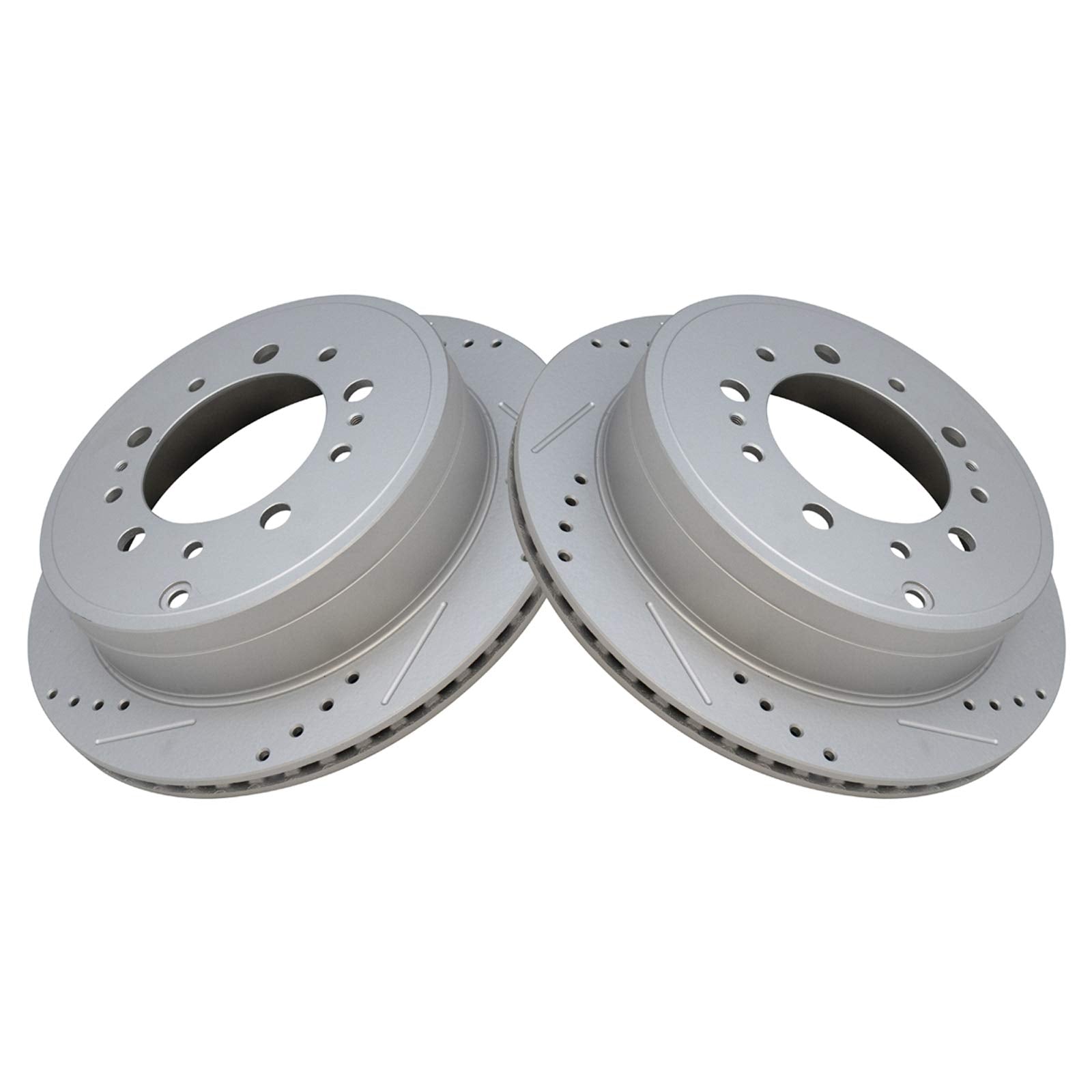 Trq Rear Performance Brake Rotors Set Vented Premium G-Coated Cross Drilled & Slotted Compatible With 2008-2021 Lexus Lx570 Toyo