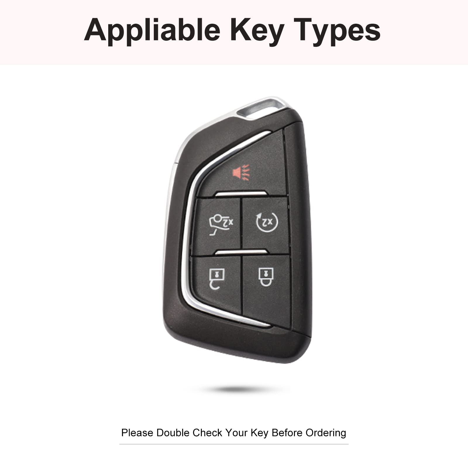 Ruabiban For 2021 Cadillac Escalade Key Fob Cover With Keychain, Pink Genuine Leather Crystal Key Case Protection Shell Compatib