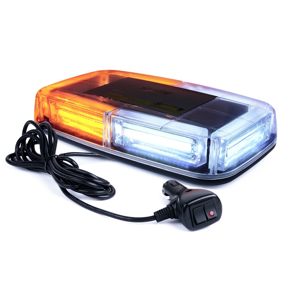Xprite Cob Led White Amber/Yellow Roof Top Warning Strobe Light 19 Flash Modes W/Magnetic Base Mini Beacon Lights Bar For 12V Ha