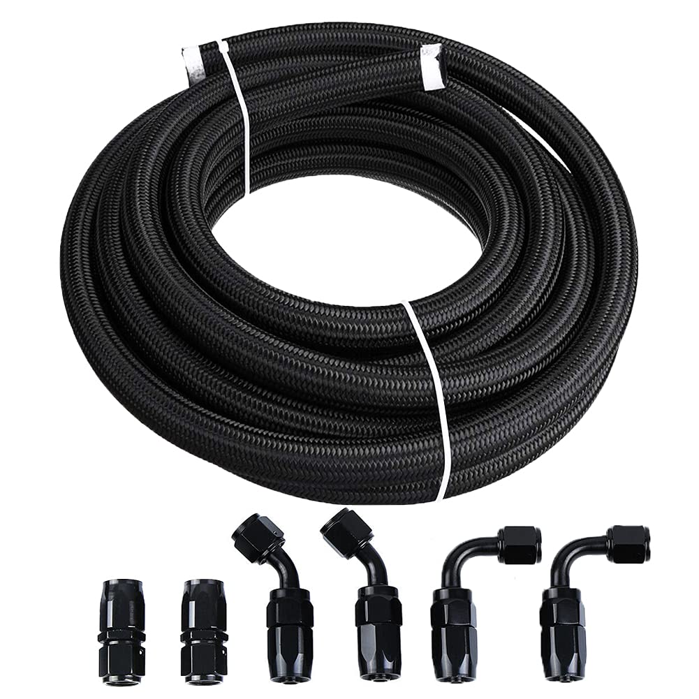 Byredio 6An Fuel Line 10Ft High Pressure Fuel Hose Fitting Kit Nylon Braided Stainless Steel Transmission Cooler For Oil,Gas, Fuel, Hydraulic