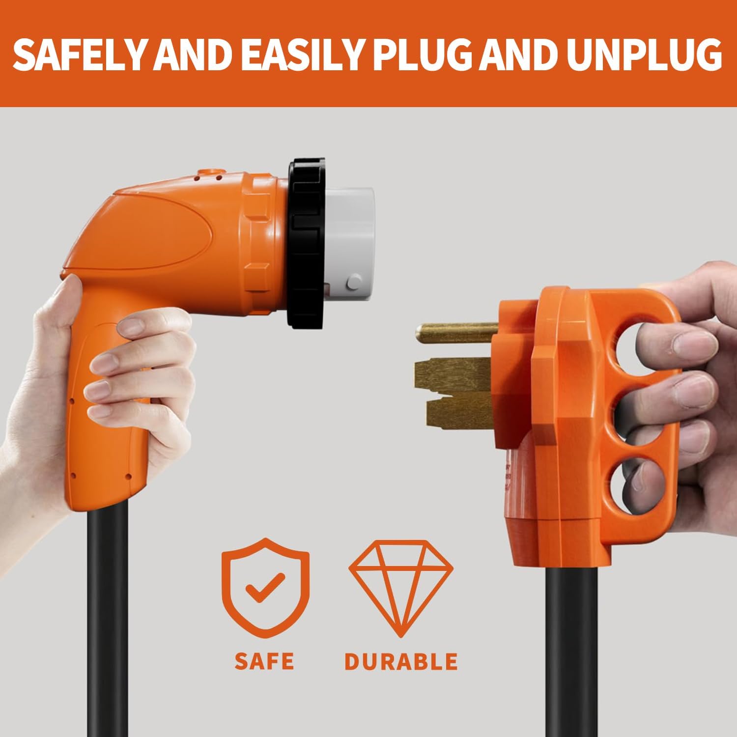 50 Amp RV Extension Cord 75 ft, Heavy Duty 6/3+8/1 SJTW AWG RV Power Cord with Grip Handle Twist Lock, NEMA 14-50P to SS2-50R wi