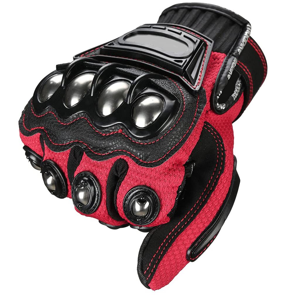 Steel Outdoor Knuckle Motorcycle Motorbike Powersports Safety Gloves (X-Large, Red)