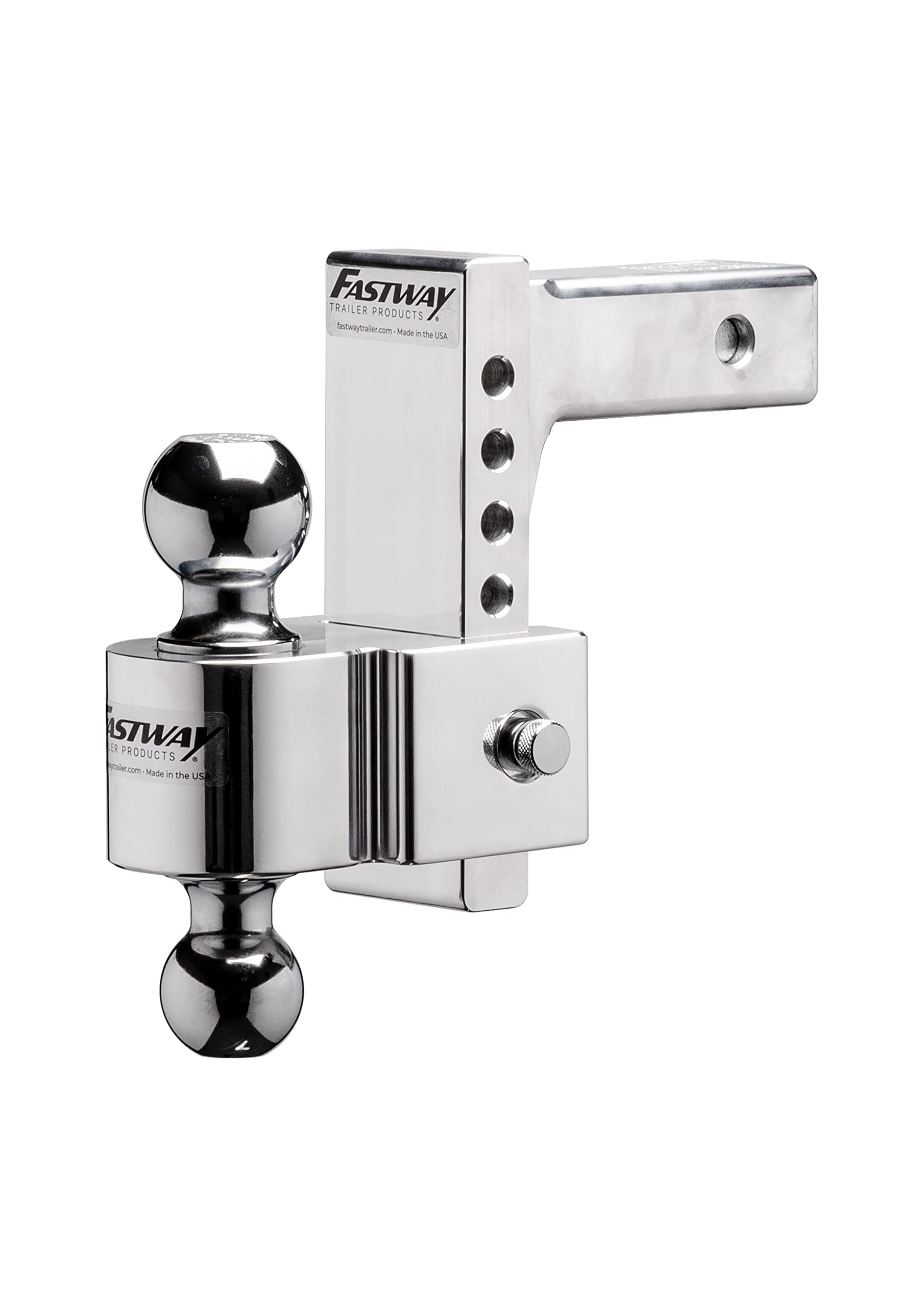 Fastway Adjustable Aluminum Ball Mount - 6" Drop, 2" Shank, Model 42-00-2600, Chrome Plated Balls, Lightweight Aluminum Finish