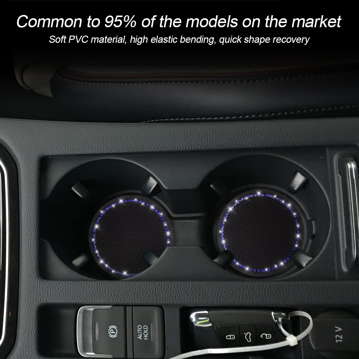 2 Pack Car Bling Cup Holder Coaster, 2.75 Inch Crystal Rhinestone Car Cup Holder Insert Coaster,Universal For Cars, Vehicles, Suvs, Car Interior Accessories For Women And Men (Black/Blue)