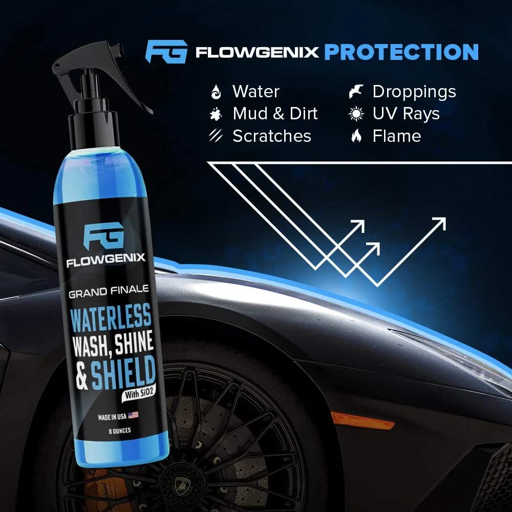 Flowgenix™ Waterless Car Wash Spray - Grand Finale - Motorcycle Cleaner & Car Wax Polish - Ceramic Coating - Incl. 2 Microfiber Towels - Best Cleaner & Quick Detailer To Make Your Car Shine (3-Pack)