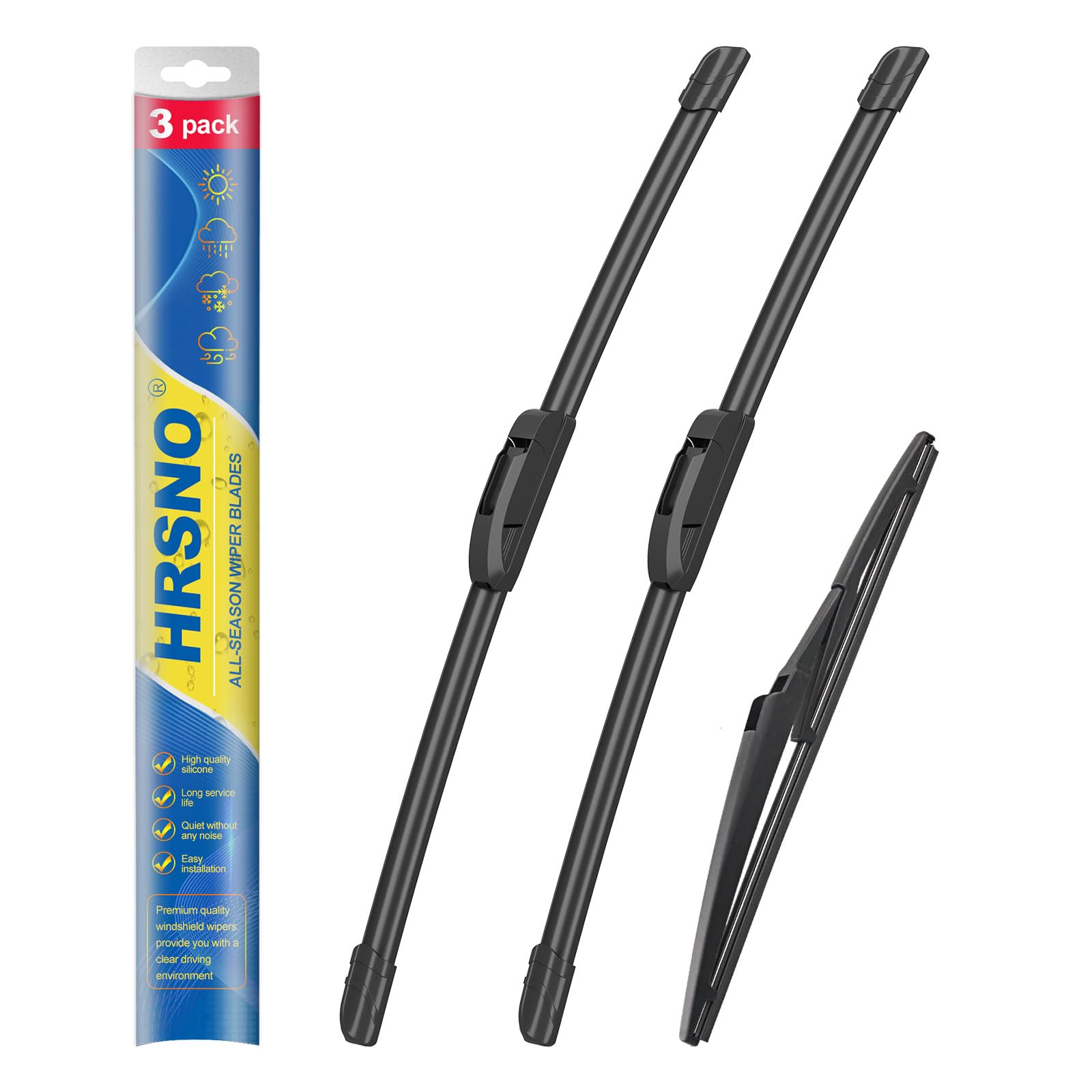 Hrsno 24''+20'' Windshield Wipers With 11'' Rear Wiper Blade Sets Automotive Replacement For Kia Soul 2010-2019,Easy For Install