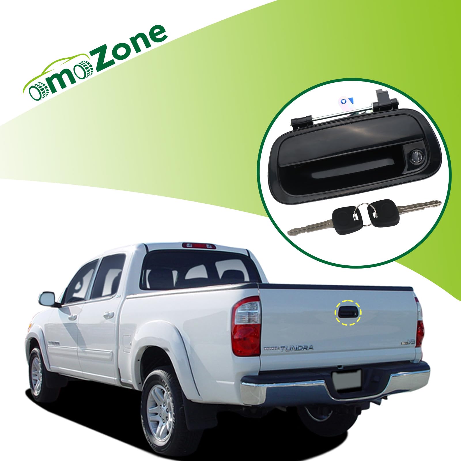 omoZone Tailgate Handle Liftgate Latch Handle with Key Lock Cylinder Smooth Black Compatible with 2000-2006 Toyota Tundra Replac