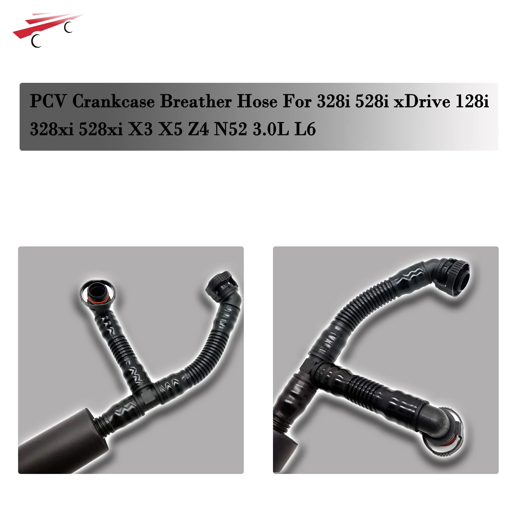 OKAY MOTOR 3-Way PCV Crankcase Breather Hose for BMW 128i 328i 528i X3 X5 Z4 N52 3.0L - Black