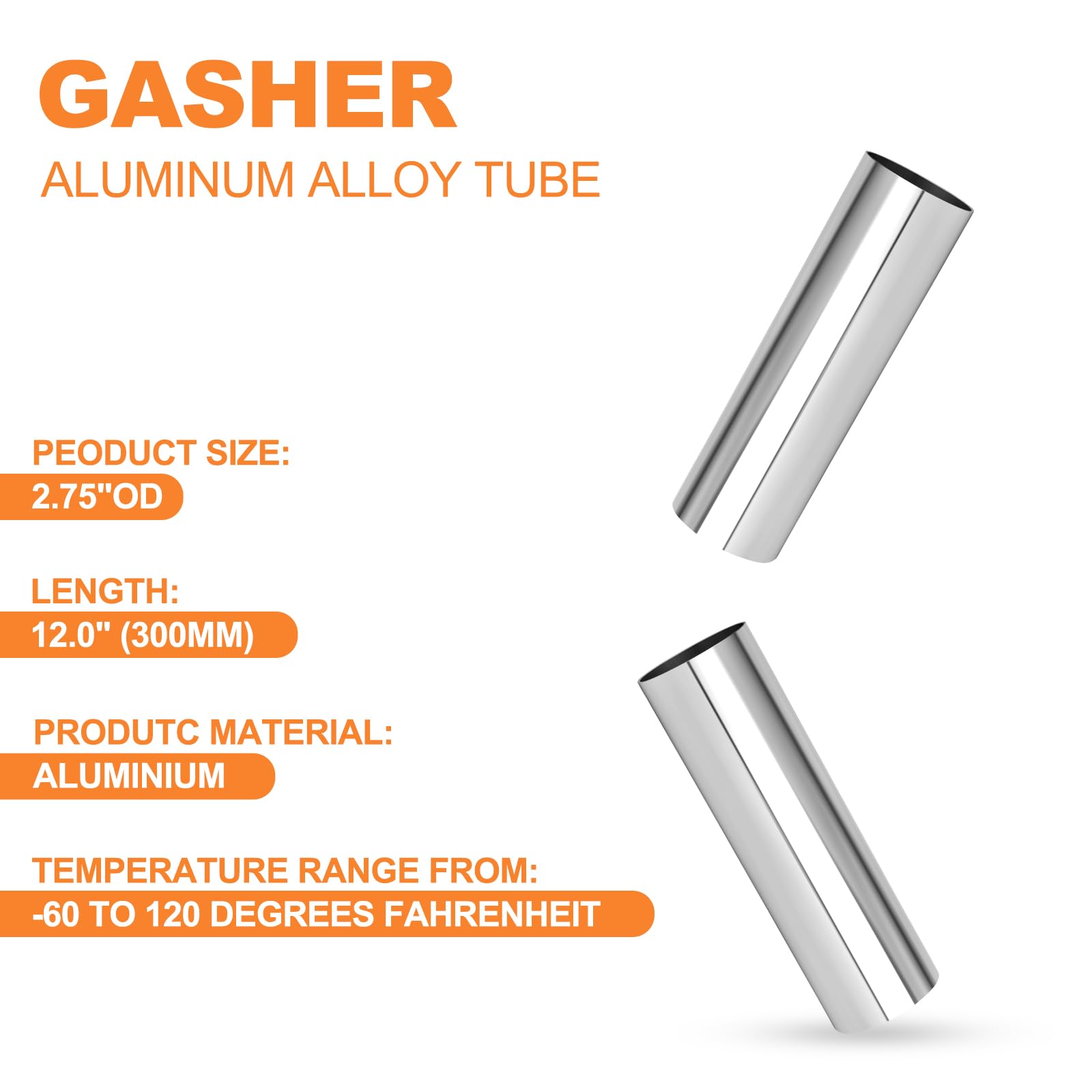 Gasher 2Pcs Aluminum Alloy Tube 2.75''Od Length 12   (300Mm) Intercooler Pipe For Intake And Cooling Systems
