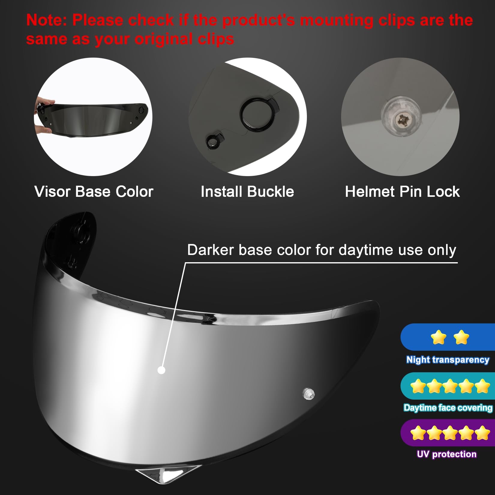 PSLER HJ-34P Visor - HJ-34P Visor Tinted C10 Helmet Visor Pinlock-Ready Face Shield for HJ-34P C10,Deep Silver-Mirrored