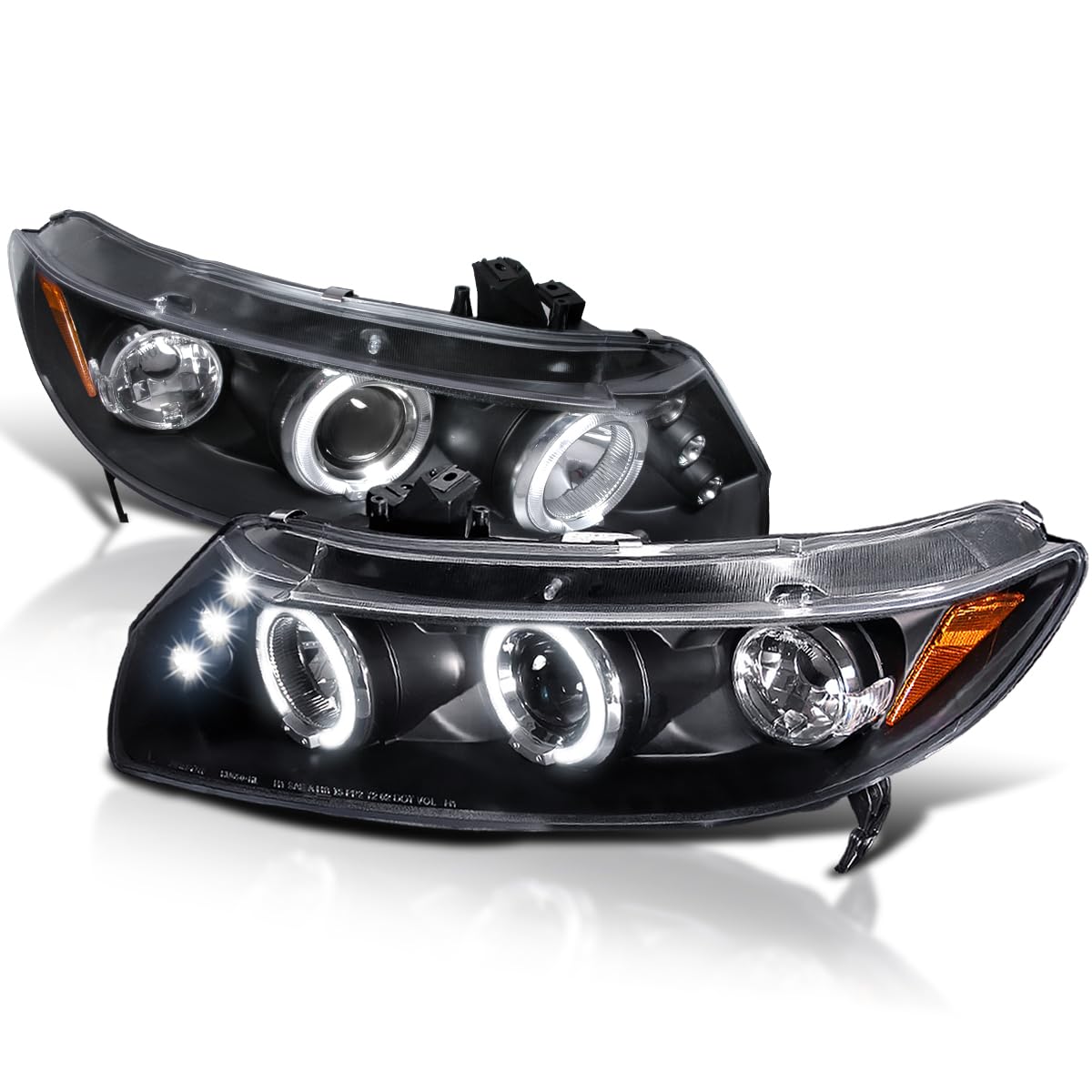 Spec-D Tuning Led Projector Headlights Black Compatible With 2006-2011 Honda Civic 2 Door Coupe, Left + Right Pair Headlamps Ass