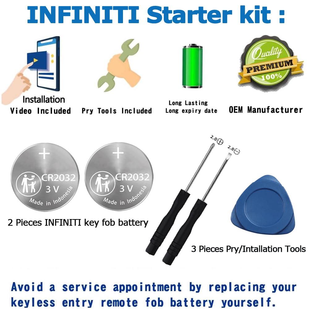 KKNCO Key Fob Battery Replacement for Infiniti EX35 FX35 G25 G37 JX35 Q50 Q60 - 2 Packs CR2032