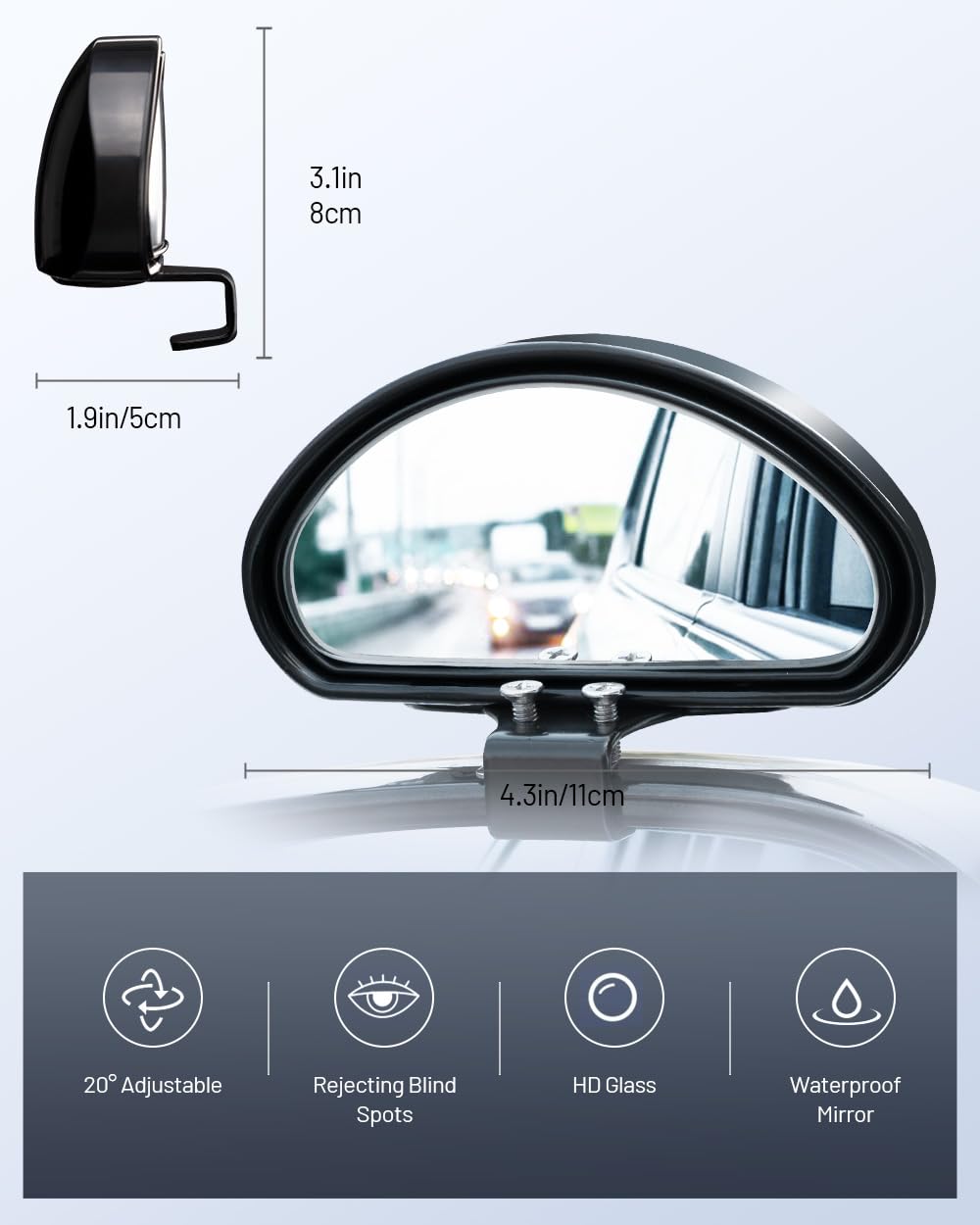 Blind Spot Mirrors, Adjustable Car Auxiliary Universal Wide Angle Mirror for Universal Cars, Screw Fixation
