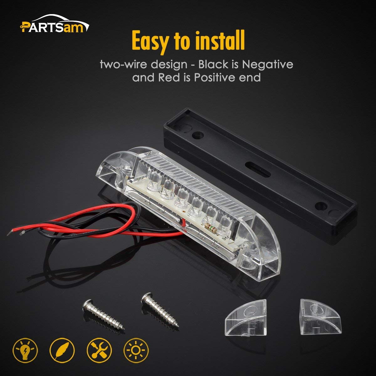 Partsam 6X 4 Marine/Boat Slim Line Clear Led Utility Strip Light 6 Diodes Sealed