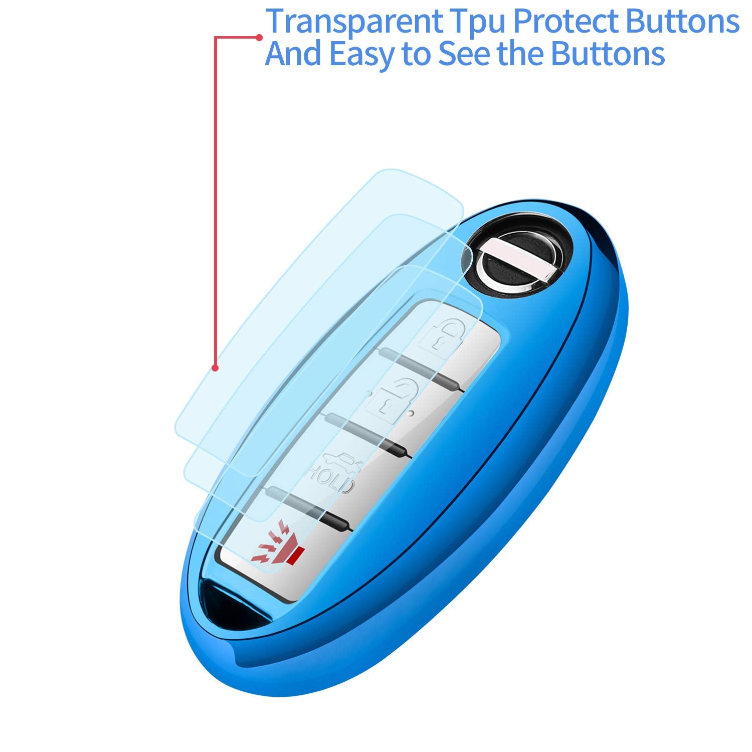 Autophone Compatible With Nissan Key Fob Cover With Leather Keychain Soft Tpu 360 Degree Protection Key Case For Altima Maxima Rogue Armada Pathfinder Smart Key 3 4 5-Button,Blue