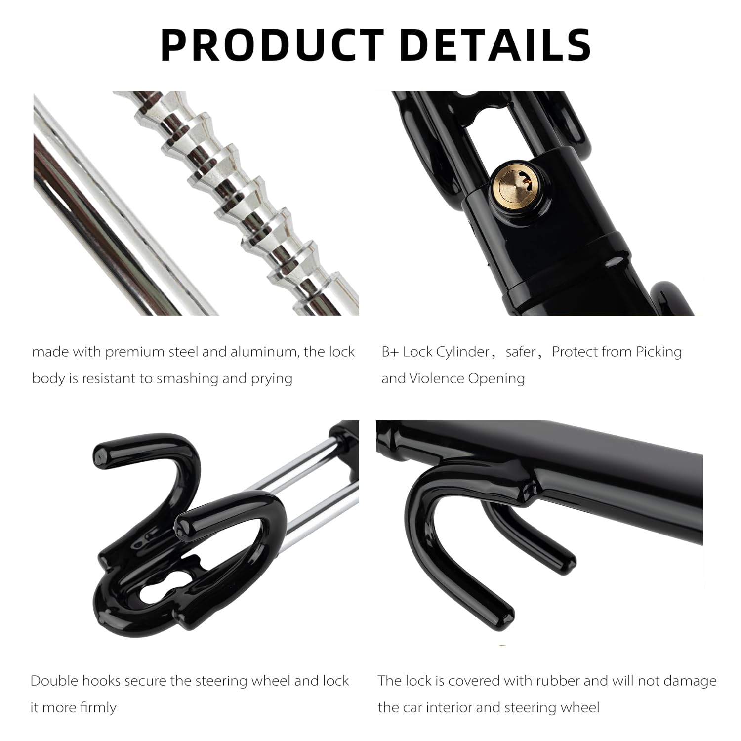 Knfrxo Steering Wheel Lock For Car Universal Adjustable Length Anti-Theft Device Car Locks Double Hook Locks For Car Suv Pickup