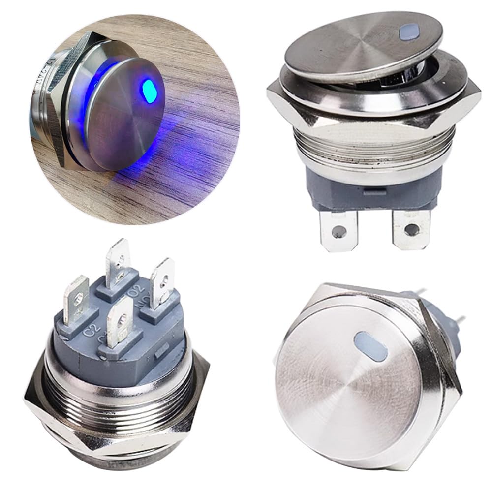 Gebildet Stainless Steel 12-24V/15A Waterproof Round Rocker Switch 22Mm Blue Led Lighted On Off 4 Pin Illuminated Toggle Switch