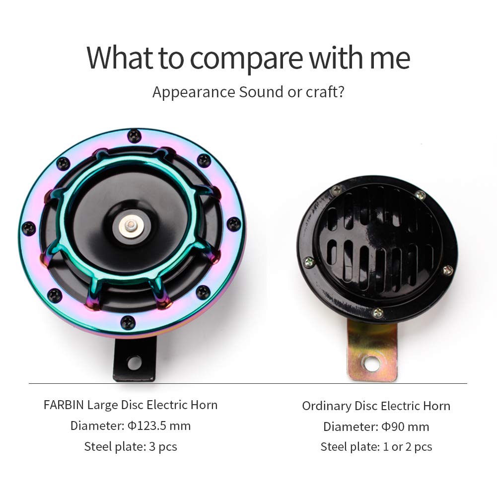Farbin Horns Loud Electric Car Horn Supertones 12V Horn High/Low Tone Train Horn Twin Horns Kit (Black)
