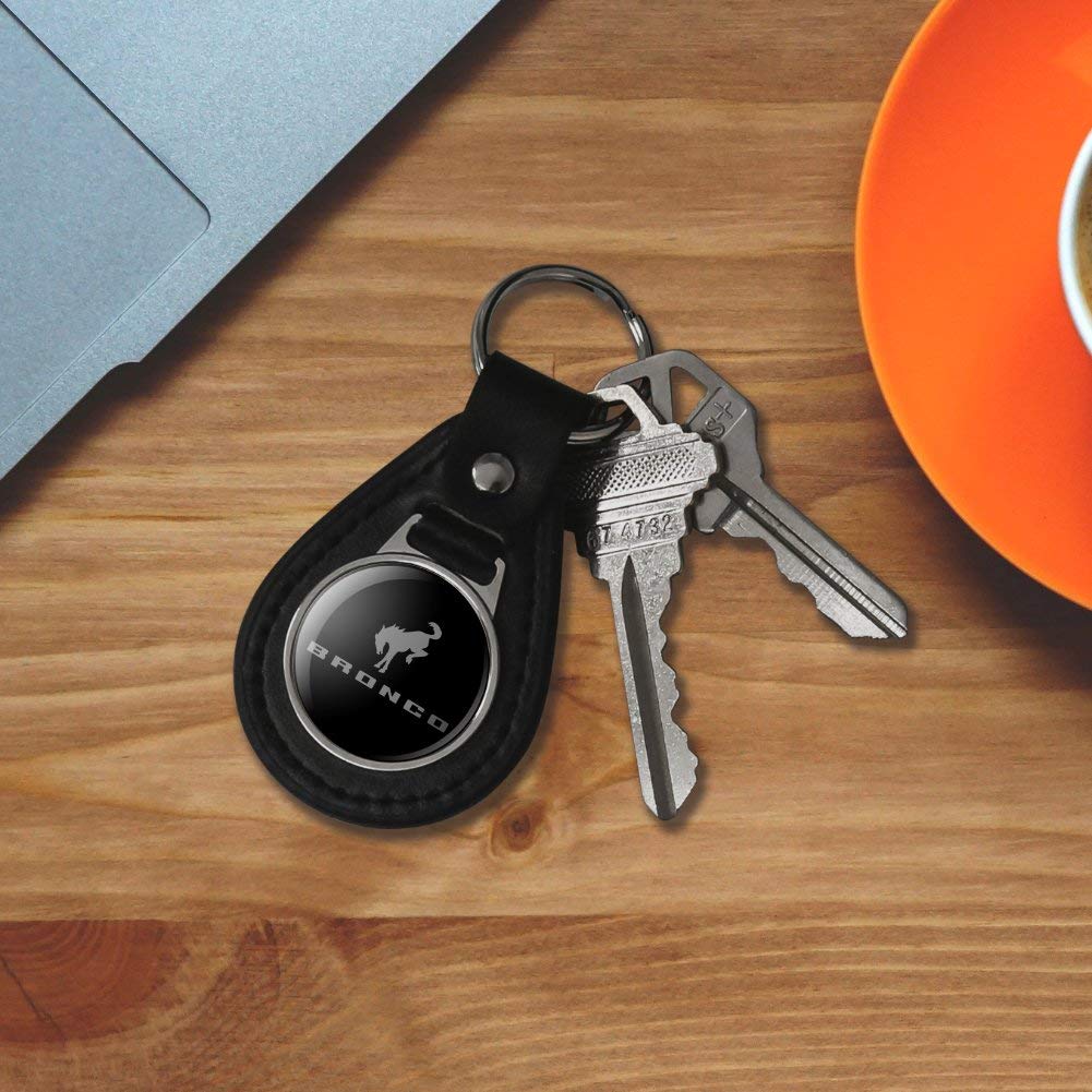 Graphics & More Black Leather New Bronco Logo Keychain