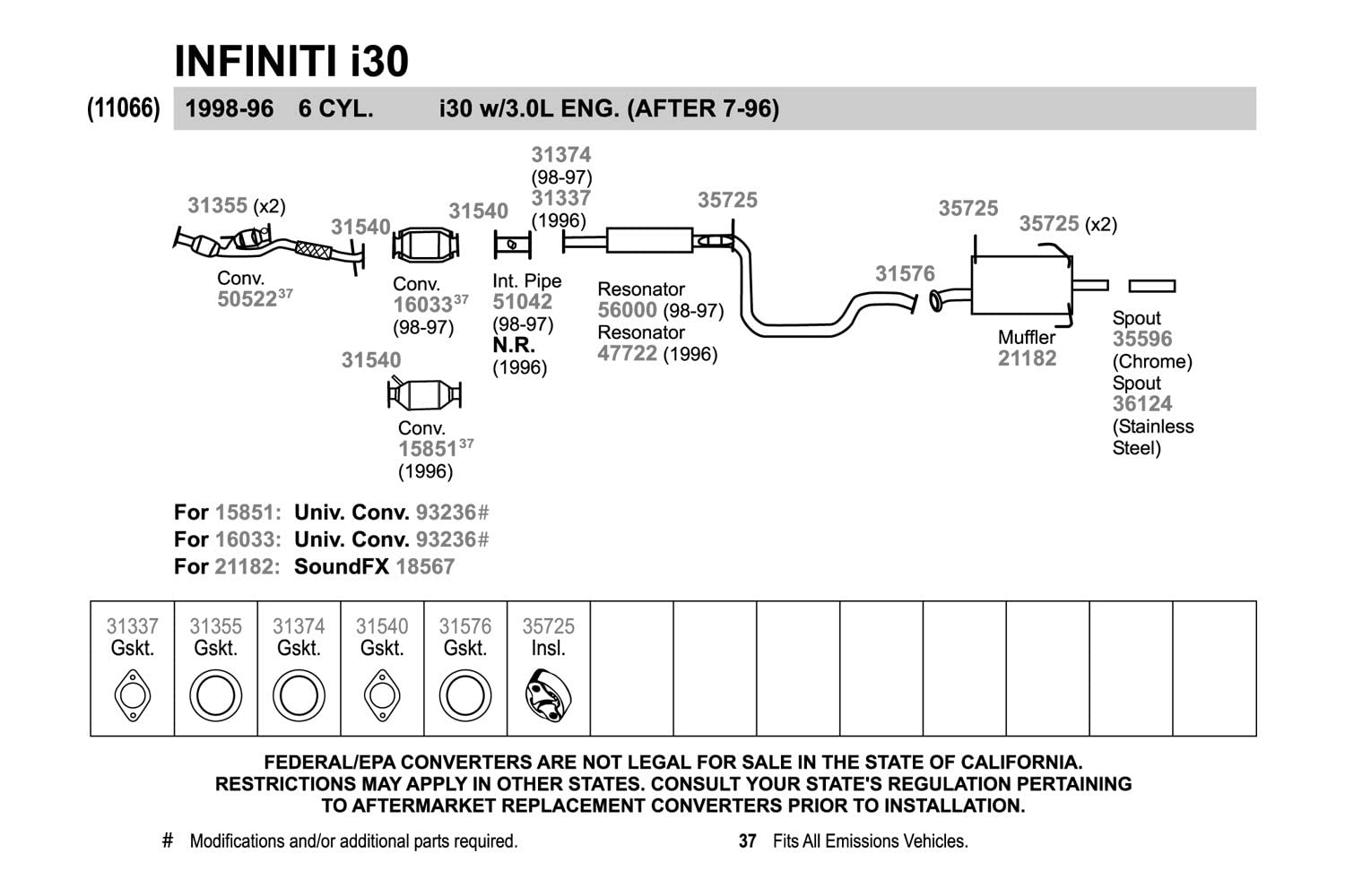 Walker Soundfx 18567 Direct Fit Exhaust Muffler 2 Outlet (Od) For Nissan Maxima