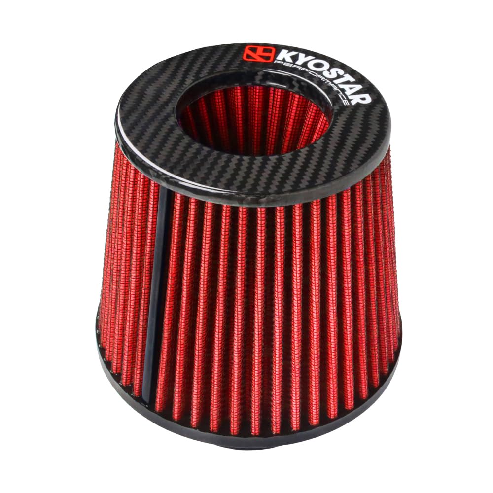 Kyostar 3 Inch 76mm Cold Air Intake Filter Cone Universal Carbon Fiber Replacement High Flow Dry Air Filter Red