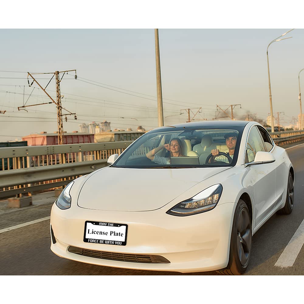 oFloral May The Force Be with You Aluminum Alloy License Plate Frame White Black Applicable to US Standard Car Metal Car Tag Fra