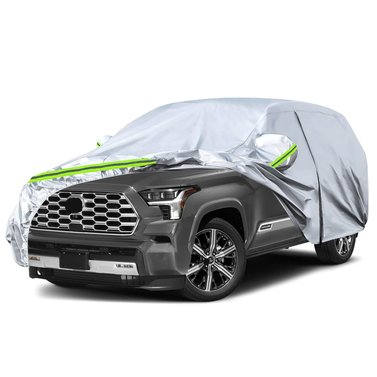 Waterproof Car Covers Replace For 2001-2025 Toyota Sequoia, 6 Layers Silver All Weather Custom-Fit Car Cover With Zipper Door &