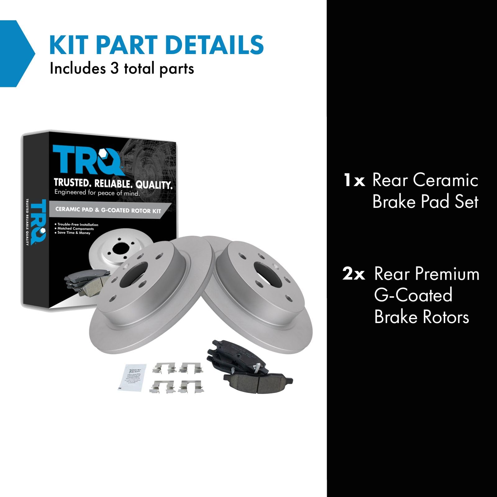 Trq Rear Brake Pad & Rotor Kit Brake Pads Brake Rotor Ceramic Premium G-Coated Compatible With 2006-2011 Buick Lucerne Cadillac
