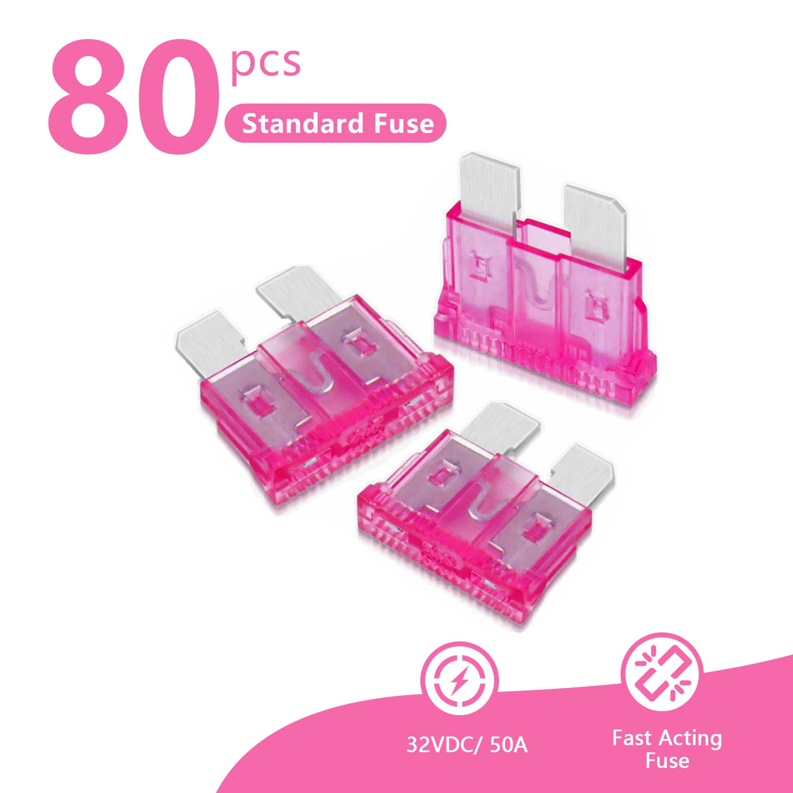 (80Pcs) 50 Amp Standard Fuse, 50A Car Blade Fuses For Car/Rv/Truck/Suv/Motorcycle/Boat