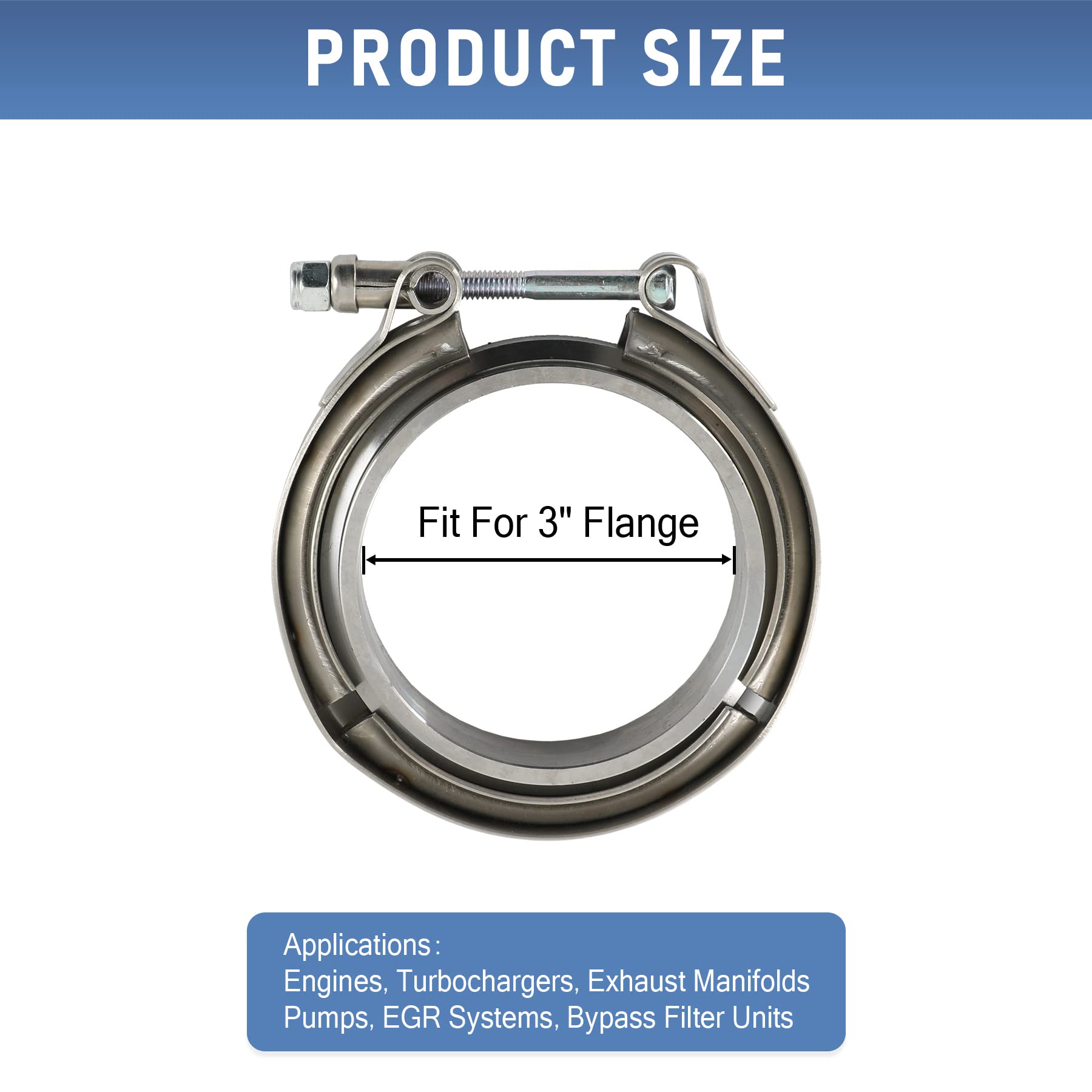 JDMSPEED New 3'' V-Band Flange & Clamp Kit Stainless Steel Replacement For Turbo Exhaust Downpipes (1)