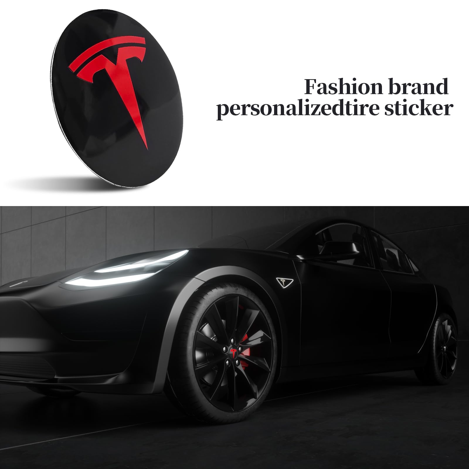 Knomix 4 Pack Aluminum Waterproof Wheel Cover Center Emblem Sticker for Tesla Model 3 Model Y 56mm Hubcaps Wheel Rim Cover (Blac