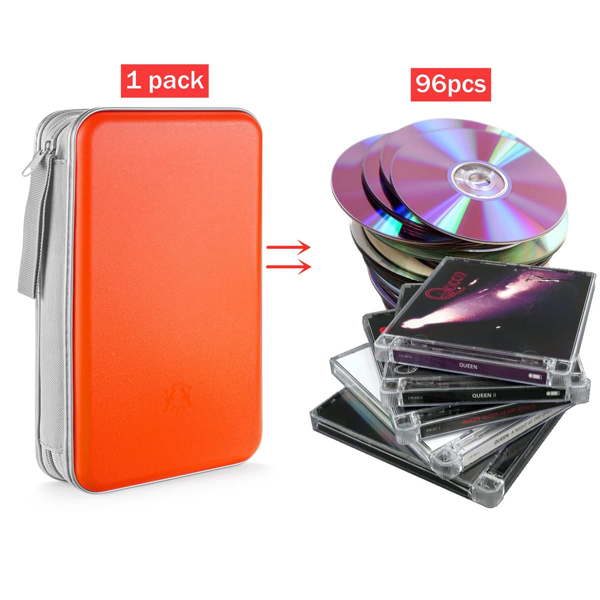 Liovode Dvd Case, 96 Capacity Portable Cd Case Holder Storage Hard Plastic Dvd Media Wallet Holder Organizer For Car (Orange)