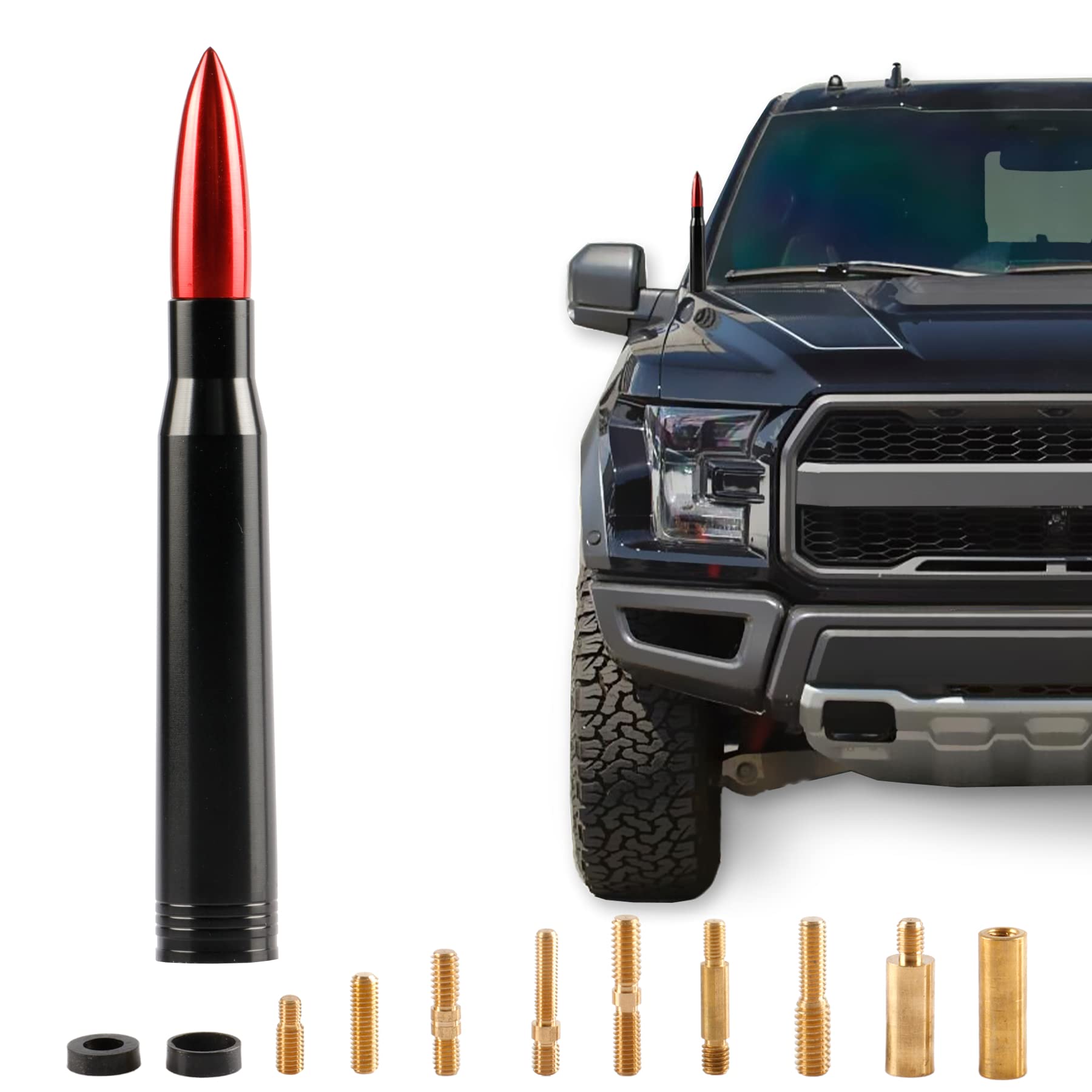 Bjsia Universal Bullet Antenna, Truck Antenna Replacement, Compatible With Ford, Dodge, Chevrolet, Gmc, Jeep, Toyota, Red, Car A