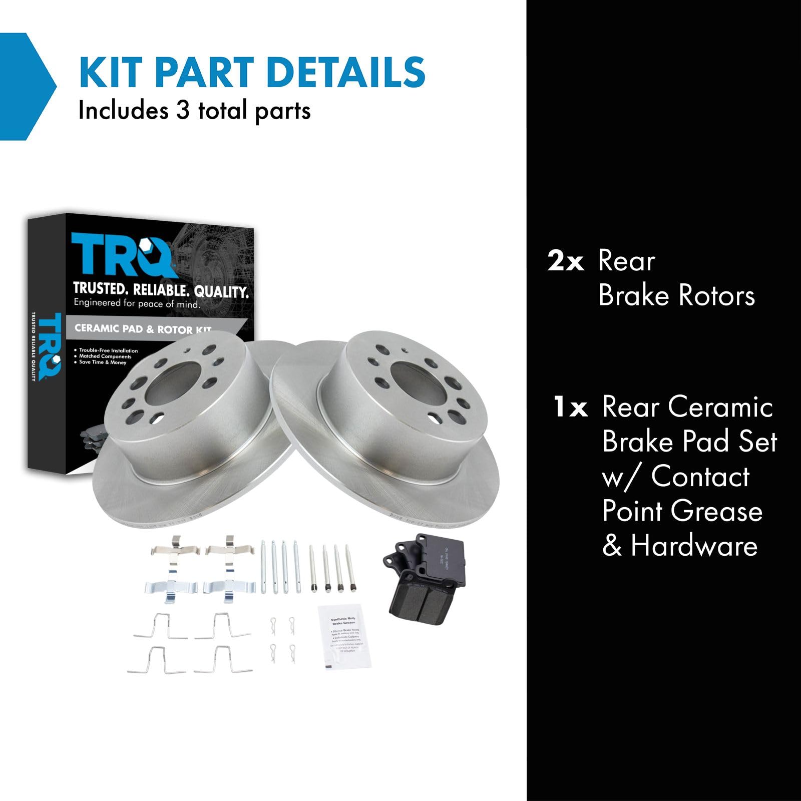 TRQ Brake Rotor & Ceramic Brake Pad Rear LH Left RH Right Kit Set for Volvo