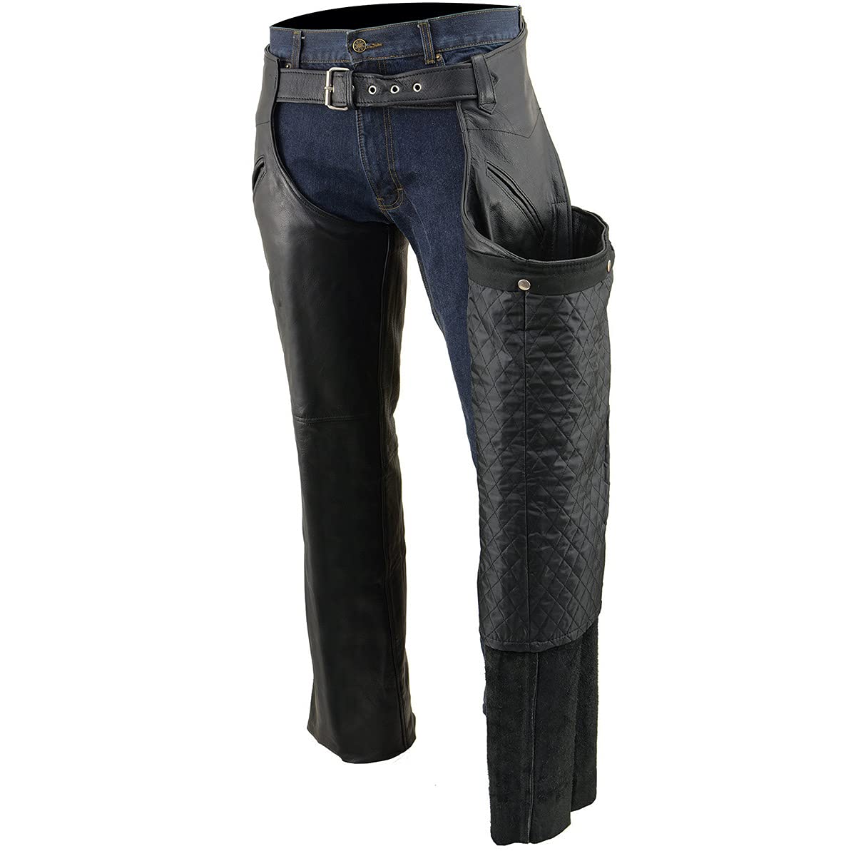 Milwaukee Leather Sh1103 Men'S Black Leather Slash Pocket Chaps With Snap Out Liner - 6X-Large