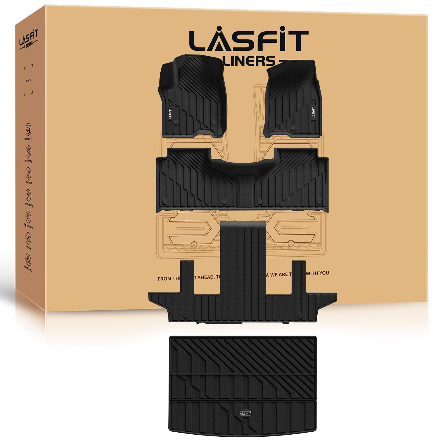 LASFIT Floor Mats & Cargo Liner 2015-2020 & Only 7 Seat (Not Fit 8/9 Seat) for Chevy Suburban & GMC Yukon XL(Only Yukon XL, Not 