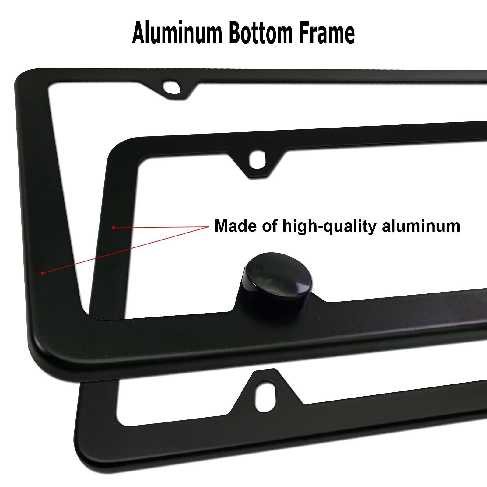 YoUoY Matte Black License Plate Frames- Aluminum Front & Rear Car Tag Covers for Men Women, 2 Pack 4 Hole Thin Slim Holders with