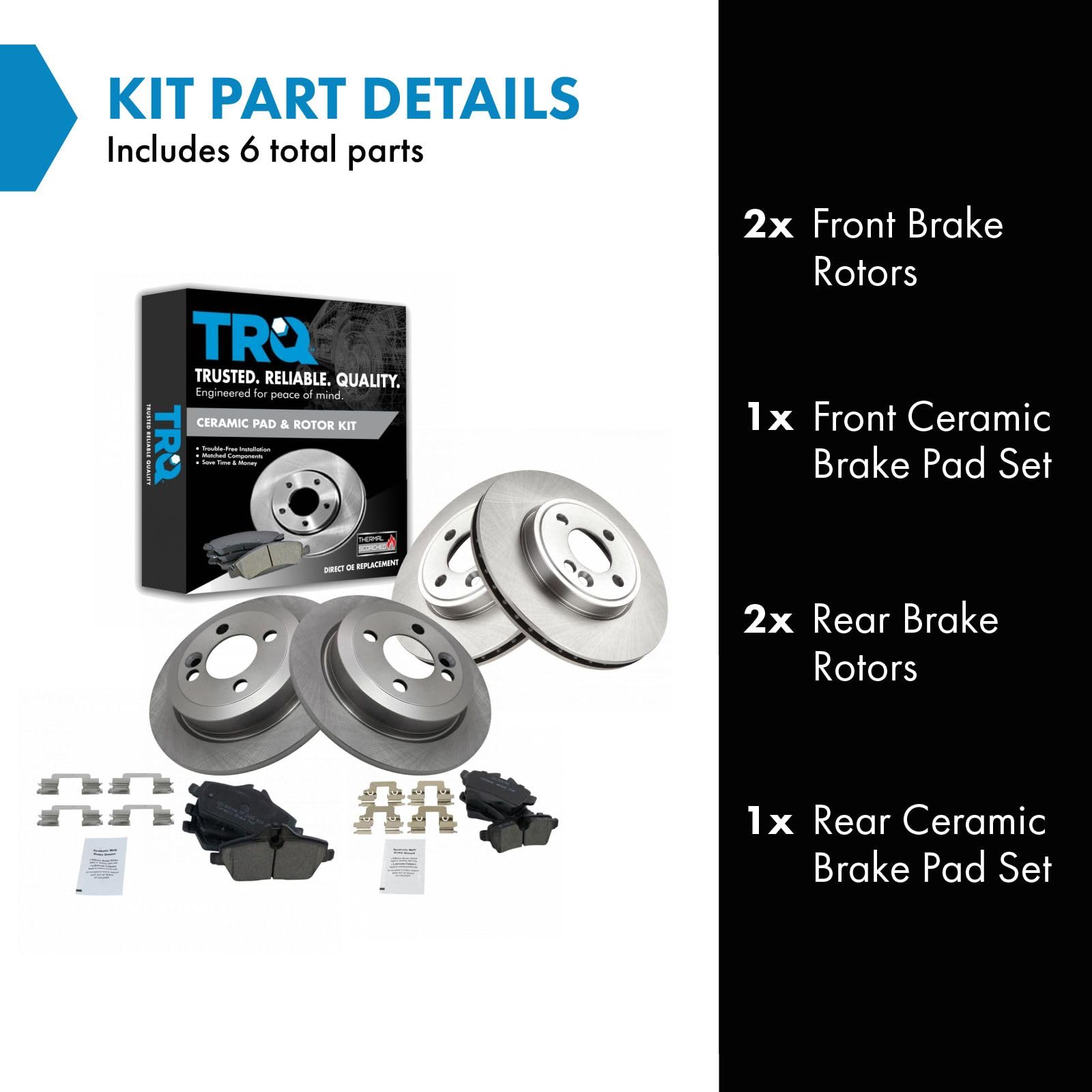 Trq Front And Rear Brake Pad & Rotor Kit Brake Pads Brake Rotor Ceramic Compatible With 2007-2015 Mini Cooper