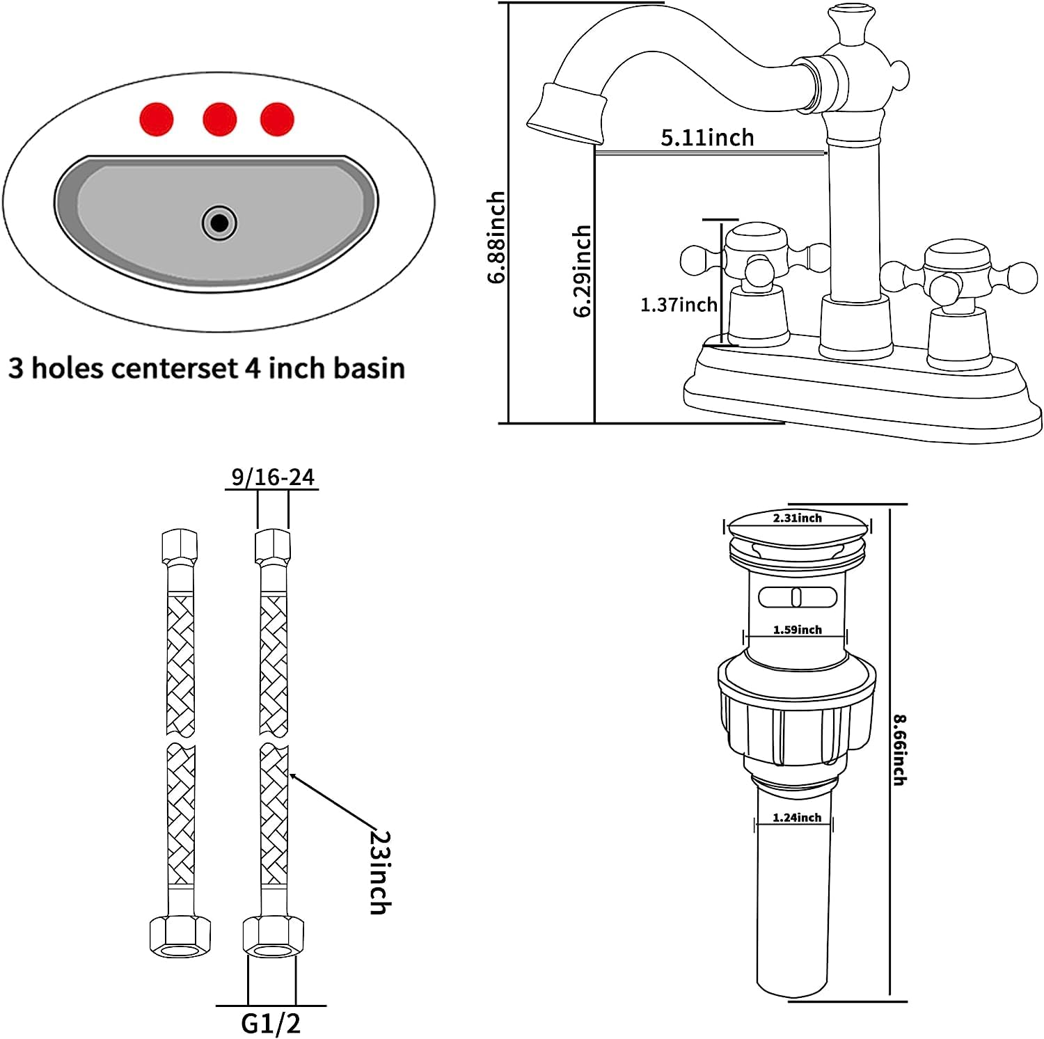 Ggstudy Bathroom Faucet Oil Rubbed Bronze 2 Handles 4 Inches Centerset Rv Vanity With Drain Assembly And Supply Hose